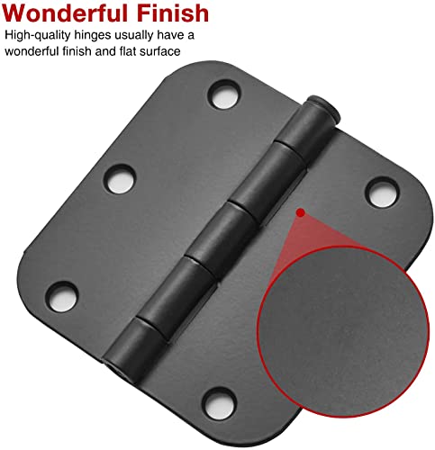 Image of 108 Pack Rounded Matte Black Door Hinges 3.5 Inch 5 /8 inch Radius for Interior 3 1 /2 inch Flat Iron Bifold Residential Standard Hinge Bedroom Indoor for Doors 3 inchHardware Heavy Duty Steel Regular Home Kit