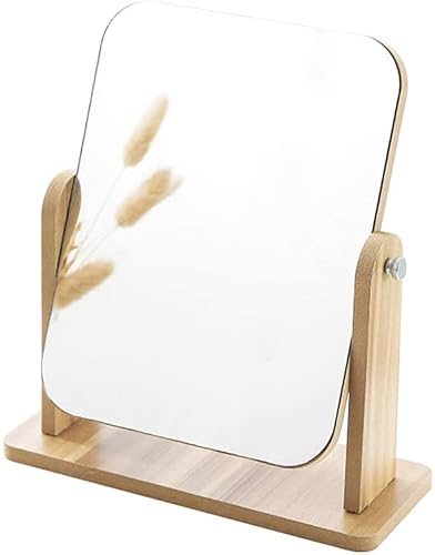 Dproptel Espejo de maquillaje de escritorio, espejo de madera de 360 grados, espejo de mesa ajustable portátil, cuarto de baño, sala de estar, espejo de afeitado 21 x 18 cm