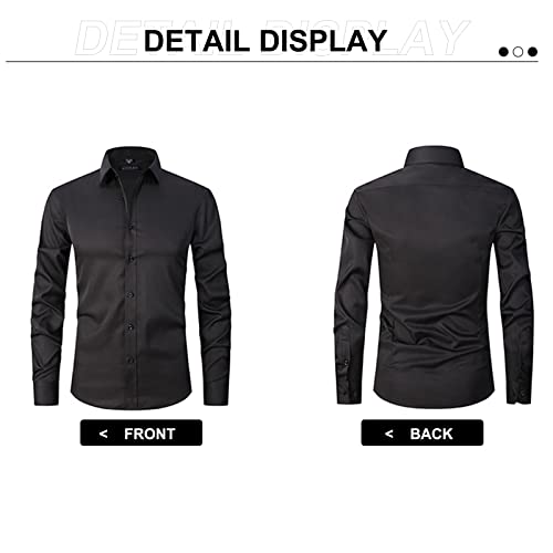 Hotian Men's Slim Fit Dress Shirt Spread Collar Tuxedo Shirt Button Down Solid Color (Black,Medium) #TOP1