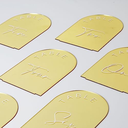 Gold Mirror Arched Wedding Table Numbers 1-15 with Stands, 5x7 Inch Acrylic Arch Sign with Holder, Gold Arch Acrylic Table Numbers for Wedding Reception(1-15, 5"x7") by JINMURY - Image 4
