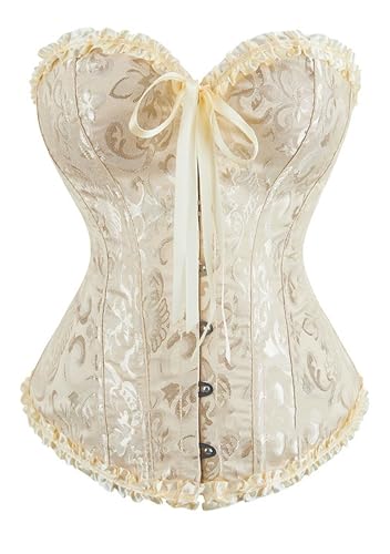 OMZIN Floral Lace Trim Corset for Women Overbust Waist