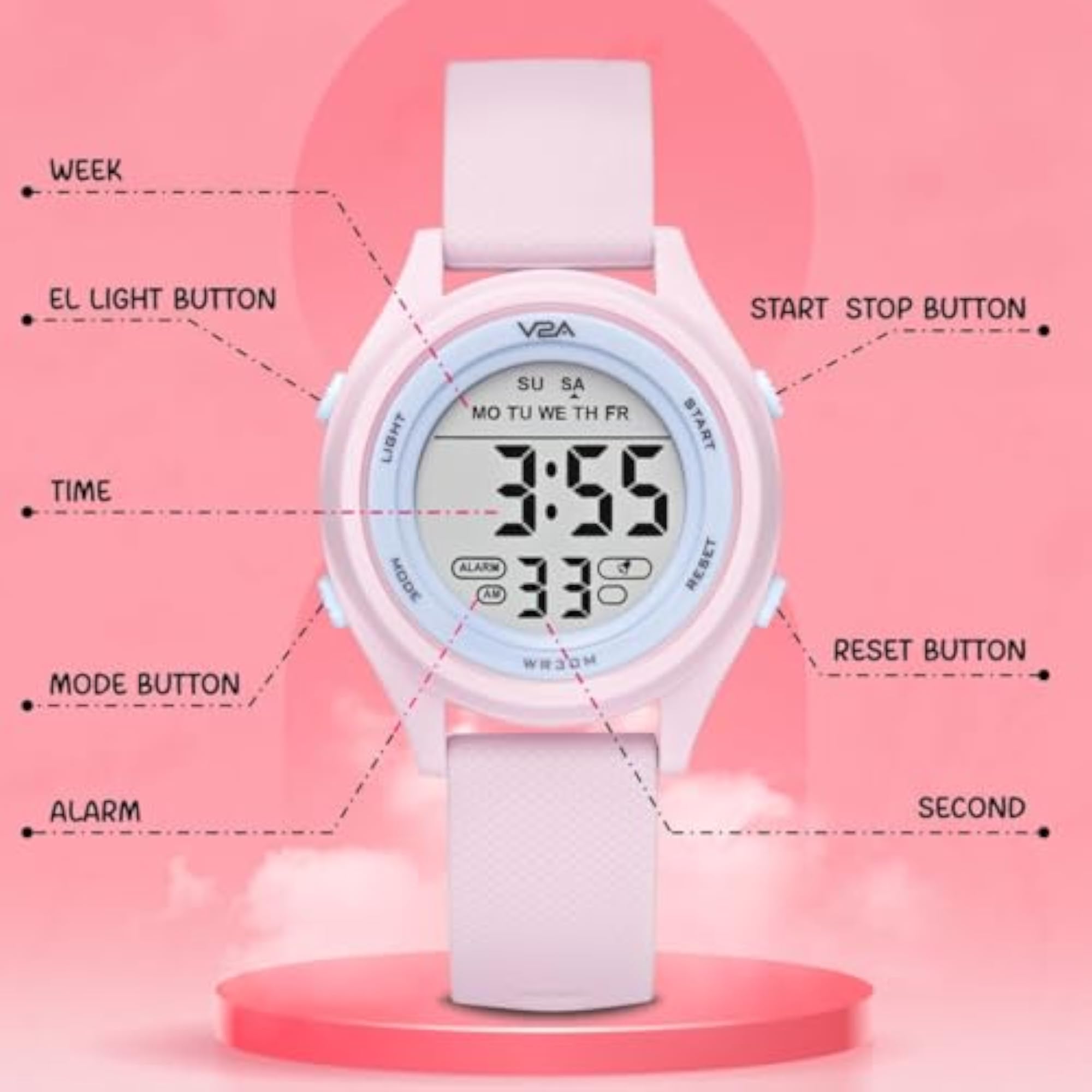 Girls Digital Watch TimeMaster Series, Pink Waterproof