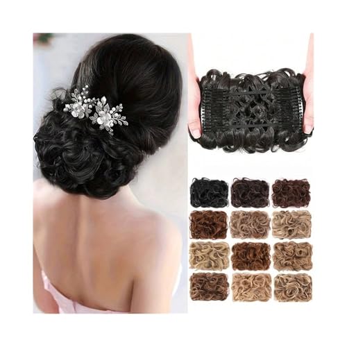 Horquilla Extensión de moño desordenado, ondas cortas, rizado, fácil estirar, peines con clip for cola caballo Para sujetar y decorar el cabello(24T613)
