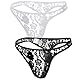 Sintege 2 Herren Tanga Unterwäsche Spitze Mesh Unterhose mit Niedriger Taille Bikini Höschen für Männer(Spitze,XXL)