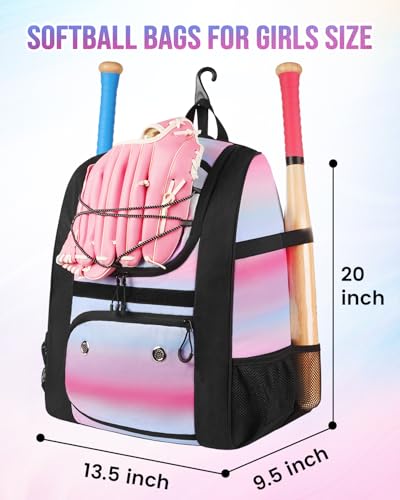 Image of MATEIN Softball Bag, Lightweight Baseball Backpack with Shoe Compartment, Baseball Bag with Fence Hook for TBall Bat & Equipment, Softball Gifts Catchers Backpack for Women Fit Catcher's Mitt, Helmet