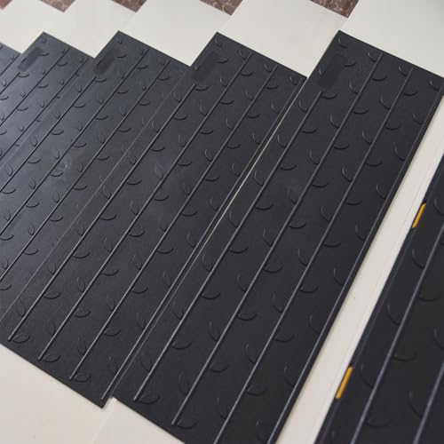 OranLite 10 Pack 36\" x 10\" inch Non-Slip Solid Rubber Stair Treads, with 3 Yellow Reflective Tapes, Flexible Step Stair Protection Cover, Floor Mat with Nosing (10)