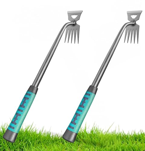 Yomitek 2Pcs Weed Puller Tool, Weeding Artifact Uprooting Steel Hand Weeder Tool for Garden Yard Farm - Durable Manganese, Manual Multifunctional Weeding Artifact Kit (Green)