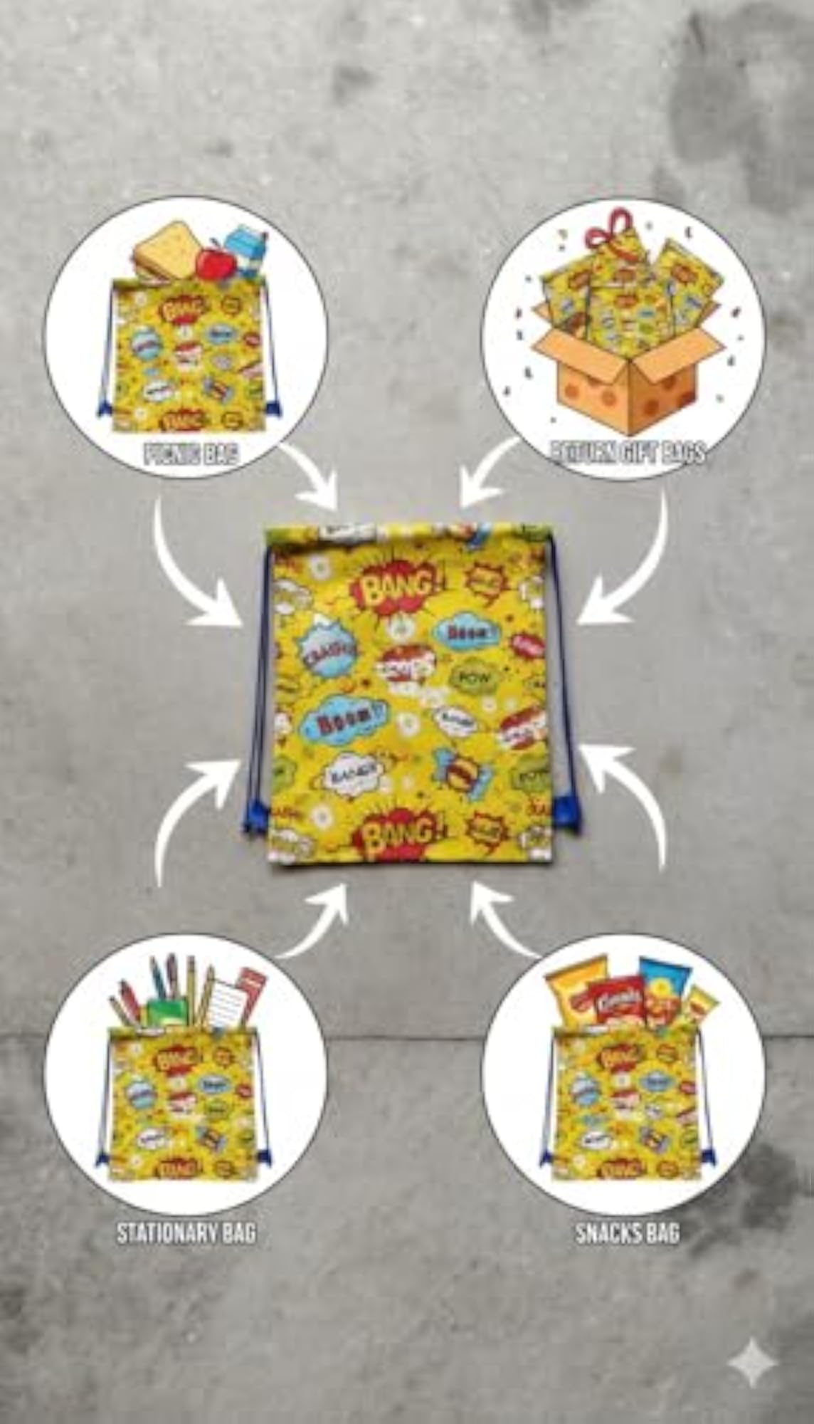 24 Pack Themed Drawstring Bags for Kids Birthday Party