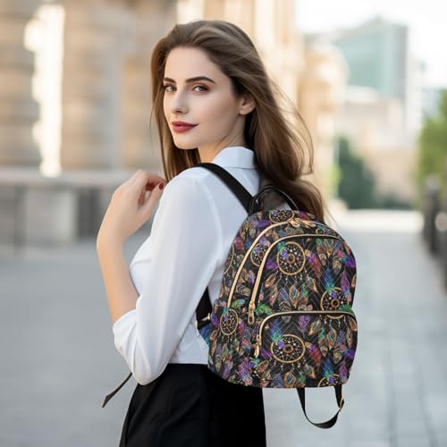 Image of Indian Dreamcatcher Mandala Feather Mini Backpack Fashion Backpack Purse for Women,Handbag Shoulder Bag Casual Daypack, Ladies Gift for College Work (M)
