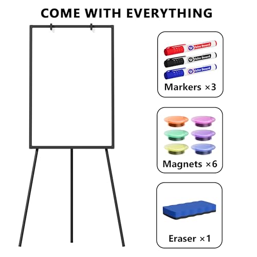 Image of Large Whiteboard Easel with Stand, 36 inch x 24 inch Portable Standing Magnetic Dry Erase White Board, 3' x 2' Tripod Height Adjustable Flip Chart Easel for Home Office Classroom School, Black