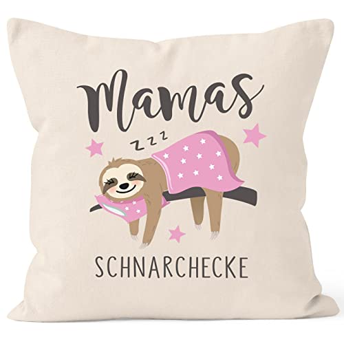 SpecialMe® Kissen-Bezug Spruch Mamas Schnarchecke Faultier Geschenk zum Muttertag Geburtstag Weihnachten Natur 40cm x 40cm