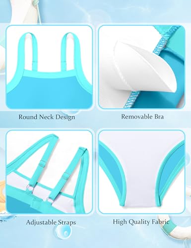 Image of Shallmu Girls Swimsuits Color Block Adjustable Thick Strap One Piece Bathing Suits with Cover Up Skirt Girl's Swimwear 9-16Y