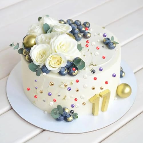 Kasvan Edible Pearl Sugar Sprinkles, 6 Colors Mix for Cake Decorating, Gold Silver White Black Purple and Red Sprinkles for Cakes & Cupcakes, Baking Cake Decorations, Wedding Party Chirstmas Supplies (Mixed) - Thumbnail 5
