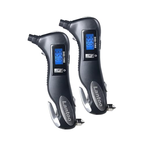 Lantoo Digital Tire Pressure Gauge 150 PSI – 5-in-1 Emergency Tool for Cars, Trucks & Bikes – Includes Seatbelt Cutter, Window Breaker, LED Flashlight & Red Safety Light - 2 Pack