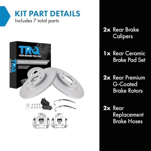 Image of TRQ Rear Brake Pad and Rotor Set Ceramic Coated Rotors Calipers Compatible with 2012 Volkswagen Routan