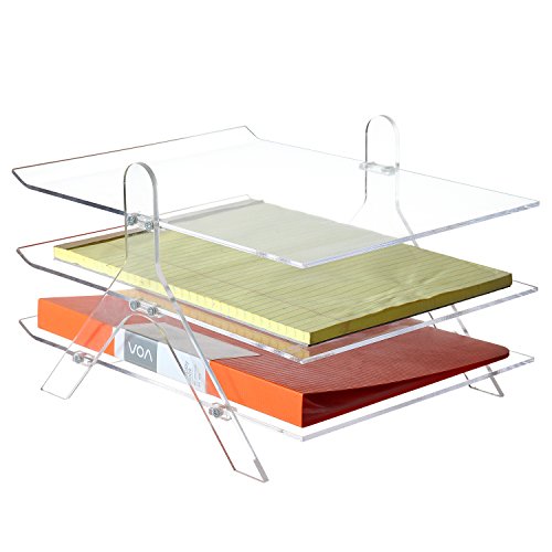 Clear Acrylic 3-Tier Office Desktop Document Tray & File Folder Organizer Rack
