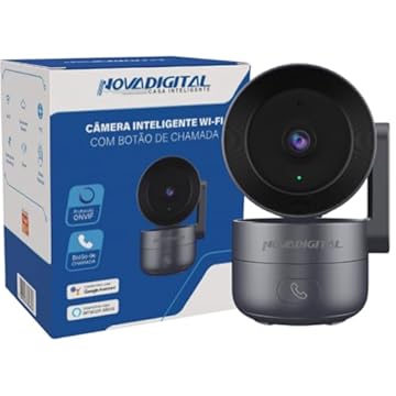 Câmera Inteligente Wifi NovaDigital 360 4MP Hd Smart Com Botão De Chamada CS-Call ONVIF Tuya Smart Life Compatível com Alexa e Google Cinza