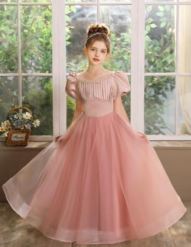 Flower Girls Satin Tulle Dresses for Wedding Pearls Princess Pageant Dress Birthday Party Dress2