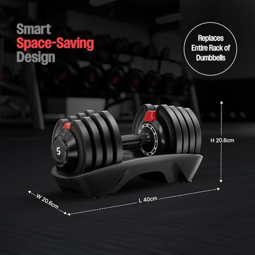 Image of Sparnod Fitness SAD-18 Adjustable Dumbbell 18kg (Set of 2) 12 Weight Levels (1.5-18kg), Quick Adjust with Safety Lock, Non-Slip Grip, Thickened Base Full-Body Workout, Steel & Nylon