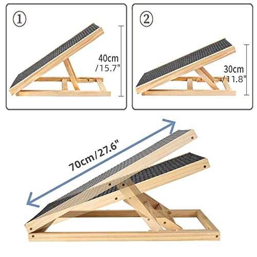 QiMu Haustierrampe aus massivem Holz Auto-Hundeleiter, 2-fach höhenverstellbar mit rutschfestem Teppich Sicherheit für Haustiere, Holz-Hunderampe Oberflächenzugang Treppe, Hunderampe Leiter Autos