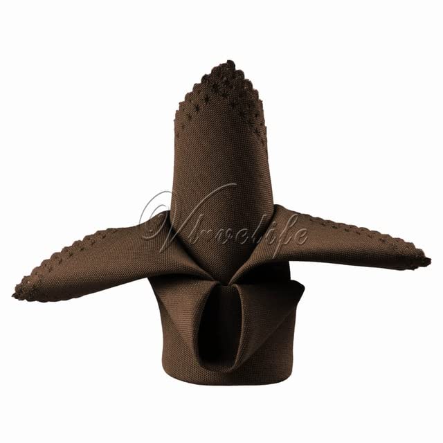 Serviette en lin anti-pli pour repas de famille | Paquet de 10 serviettes marrons 30cm