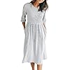 MEROKEETY-Womens-34-Balloon-Sleeve-Striped-High-Waist-T-Shirt-Midi-Dress MEROKEETY Women's 3/4 Balloon Sleeve Striped High Waist T Shirt Midi Dress