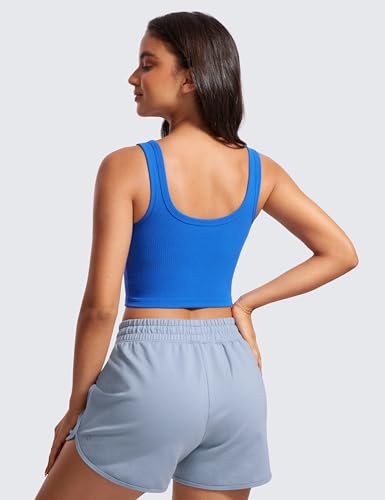 Image of CRZ YOGA Ribbed U Neck Crop Tank Tops | Medium Support, Removable Pads, Casual, Wide Straps, Longline Sports Bras for Women