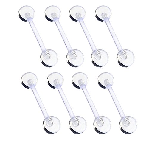 CrazyPiercing Transparent Ball and Barbell Clear Tongue Ring Retainer 14G or Nipple Ring (8 PCS)