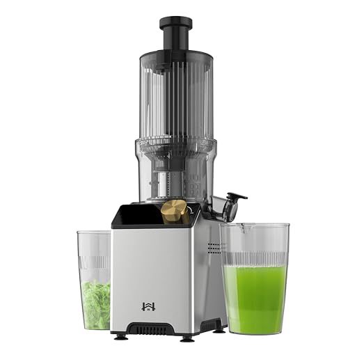 WHUTO Cold Press Juicer, Juicer Machines with 4.35'' Wide Feed Chute, Stainless Steel Masticating Juicers Easy to Clean, Ergonomic Operational Panel Design, High Juice Yield, Amber Knob