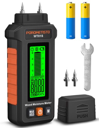 Medidor de Humedad 5 en 1, Alarma Tricolor, 5 Modos de Detección | Pantalla LCD Retroiluminada, Retención de Datos, Medición Máxima, Apagado Automático, Alarma de Batería
