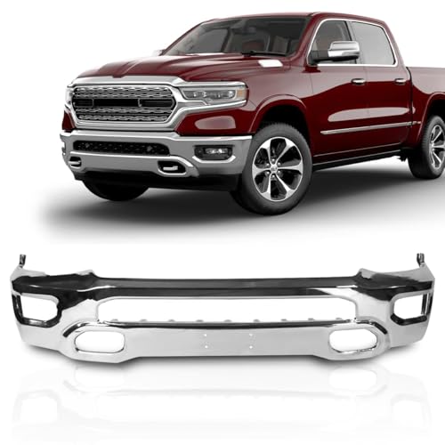 Front Bumpers Compatible with Ram 1500 2019 2020 2021 2022 2023 2024 Bumper Fits Ram 1500 with Fog Lights Holes OE Replacement Bumper(Chrome)