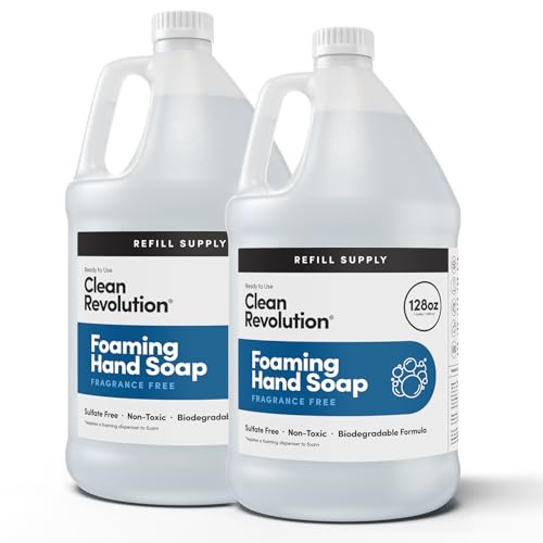 Image of Clean Revolution Fragrance Free Foaming Hand Soap Refill, Moisturizing Sulfate-Free Hand Soap, Ready-to-Use Foam Soap Refill for Kitchen & Bathroom, Unscented, 128 Fl Oz, 2 Pack