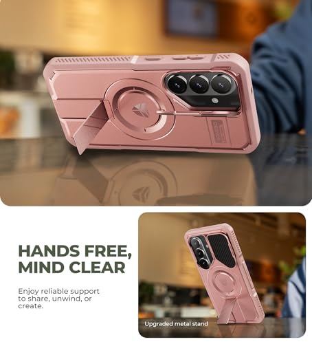 Image of Dexnor for Samsung Galaxy S26 Case with Camera Cover & Adjustable Kickstand & Screen Protector, Compatible with MagSafe, Rugged Shockproof Bumper Cases Magnetic Protective Cover(2026),6.3 inch,Peony Pink