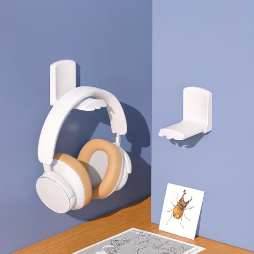 Asonen 2 Pack Compact Foldable Headphone Stand, Under-Desk Headset Holder with Non-Slip Silicone Pad, Adhesive Hook Mount for Gaming & Office Headphones