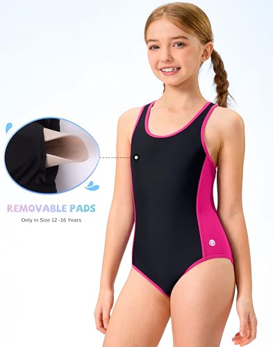 Image of G Gradual Girl's One Piece Swimsuits Racerback Kids Bathing Suit | for Girls 7-16Y, Fully lined for no see-through, Wider straps, UPF 50+, Modest coverage, Swimwear for Swim Team, Beach, Pool