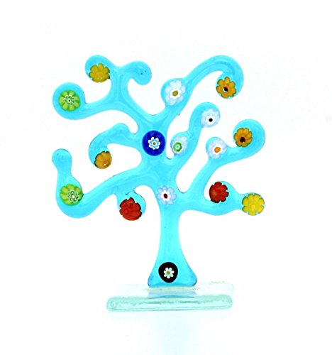 Bonbonnière en verre de Murrine arbre de vie bleu clair italien 9 cm