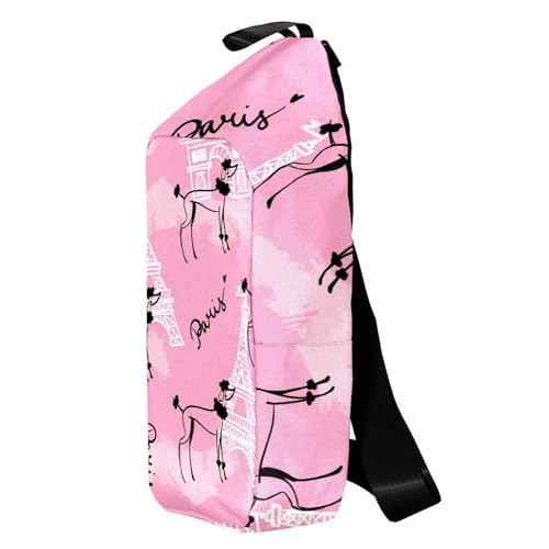 Mochila bandolera para hombre pequeña y multicolor con estampado original de París 4