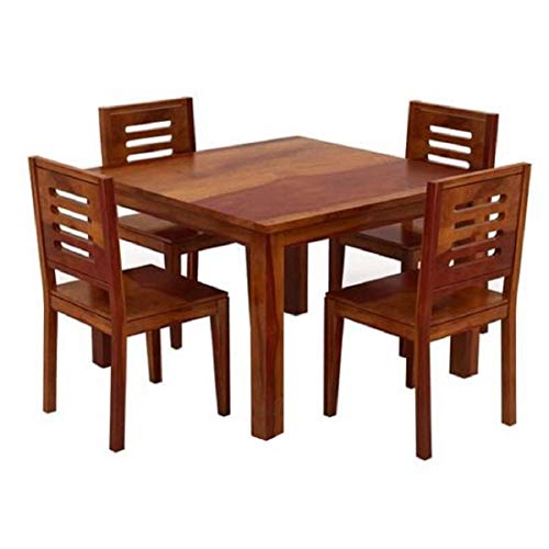Image of Sheesham Wood Dining Table 4 Seater Set with Chair | Dining Table Set | 4 Seater Dining Table | Dining Table 4 Seater | Dining Room Set | Wooden Furniture | Honey Finish