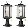 Beionxii Dusk to Dawn Outdoor Post Lights, 21inch Large Exterior Lamp Post Light Pier Mount Lantern with Base, Black Cast Aluminum w/Water Glass - A272P-2PK