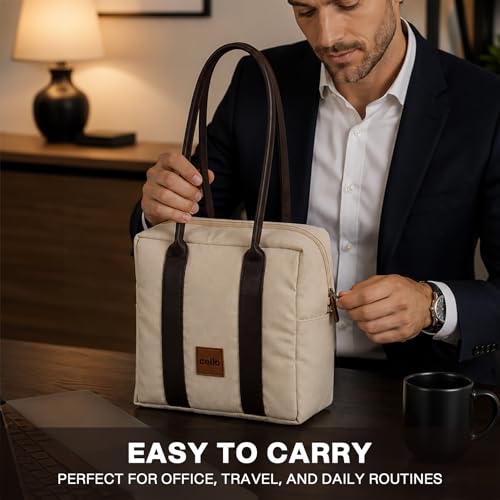 Image of CELLO Urban Bite Lunch Box with Bag for Office Use, White Brown | 3 x 400ml Stainless Steel Containers, 800ml Water Bottle with Fork & Spoon, Leak Proof Airtight Clip Steel Tiffin Box Set for Travel