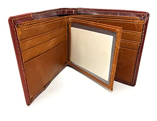 Western Men's Cowboy Leather Floral Tooled Laser Cut Mexican 50 Pesos Short Wallet in 5 colors (Brown)3