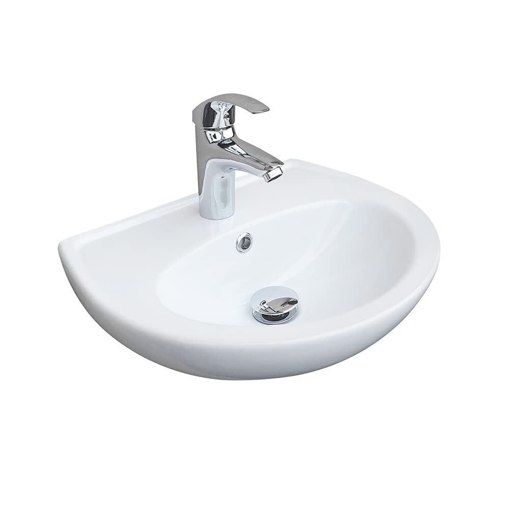 Waschbecken Heide Weiß Keramik Wandwaschbecken | Mit Hahnloch, Mit Überlauf, Für Bad & Gäste-WC, Zeitlos elegant