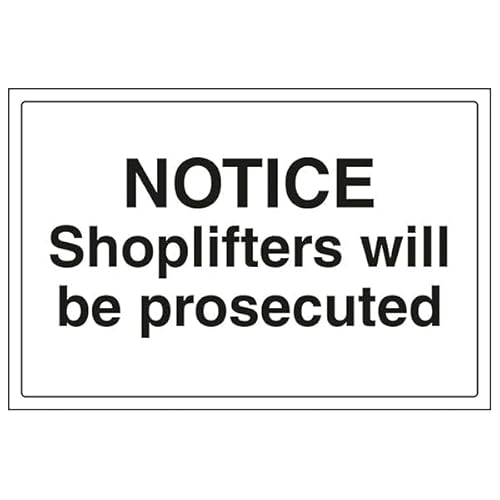 V Safety Notice, Shoplifters Will Be Prosecuted - Landscape 300 x 200 mm - Glow In The Dark Self Adhesive Vinyl Safety Sign