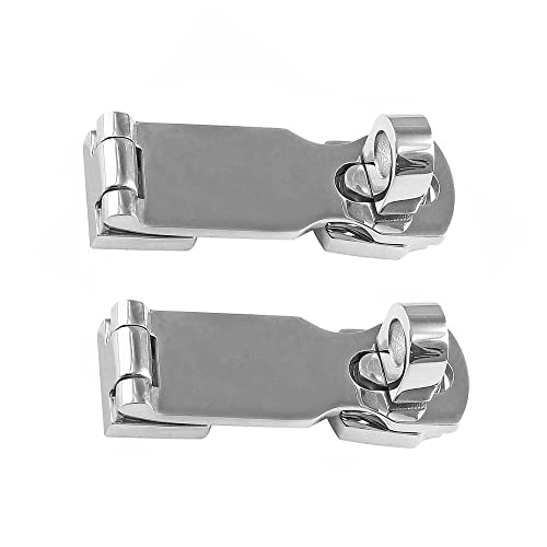 2 Pieces Boat Door Hasps 3 Inch Stainless Steel Marine Latch with Turning Padlock Eye Mount for Yacht Boat Watercraft Electrolytic Polishing Surface Silver
