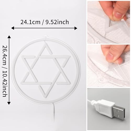 Image of Attivolife Jewish Star Neon Sign, Star of David Hanukkah Decoration for Wall, Chanukah LED Lamp USB Power, Family Guardian Birthday Gifts for Women, Housewarming Gifts