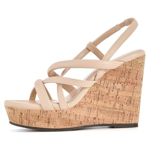 Image of Coutgo Women Platform Wedge Sandals Cork Slingback Wedges Espadrilles Heels Summer Shoes