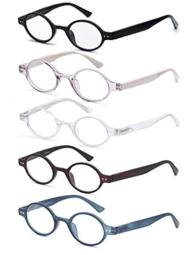 HEEYYOK Round Reading Glasses Men/Women 1.75 5-Pack,Spring Hinge,Retro Mini Small Comfort Readers 5-Pouch