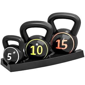 SPORTNOW Set 3 Kettlebell Set Weights with Storage Stand for Home Gym Weight Lifting Training, 5lbs, 10lbs, 15lbs (2.2kg, 4.5kg, 6.8kg)