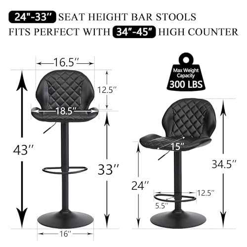 Image of Swivel Bar Stools Set of 4, Adjustable Height 24 inch-33 inch for kitchen Island