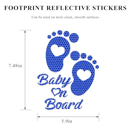 Image of Baby on Board Car Sticker, High Intensity Reflective Baby on Board Footprint Safety Warning Decal, Waterproof Kids on Board Baby in Car Feet Decal Sticker for Bumper (Blue)